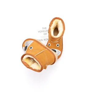 Cozy winter toddler snow boots with cute cartoon dog design and warm faux fur lining