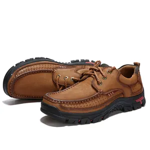 Strapazierfähige braune Herren-Freizeitschuhe aus echtem Leder mit rutschfester Sohle