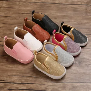 Scarpine Primi Passi per Neonati Suola Morbida Antiscivolo in Pelle Artificiale Glitterate Scarpe Slip-On per Bambini e Bambine