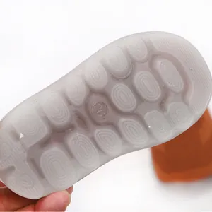 Close-up detail of non-slip soft rubber sole for children's breathable knit sock shoes