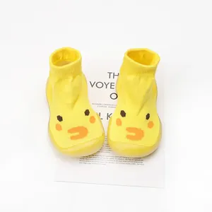 Breathable yellow baby sock shoes with cute duck face and soft anti-slip soles