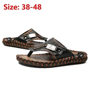 Infradito da Uomo in Pelle di Vacchetta Casual Sandali da Spiaggia Estivi Con Fibbia in Metallo Suola in Gomma Antiscivolo