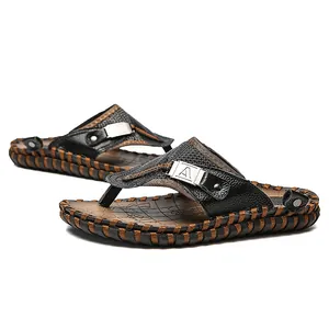 Infradito da uomo in pelle casual sandali da spiaggia estivi nero e marrone