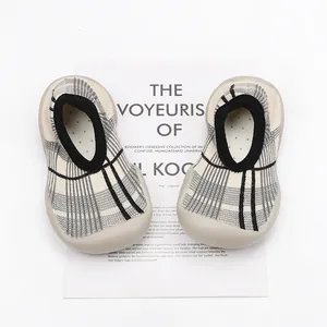 Comfortable soft-sole plaid baby sock shoes for indoor toddler walking and training shoes