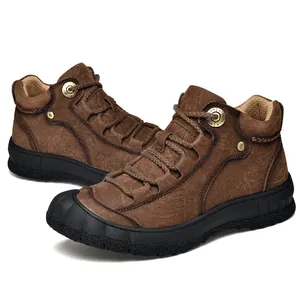 Men's outdoor casual leather hiking shoes, brown first layer cowhide with anti-slip sole