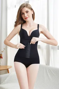 Detail shot of high-waist seamless tummy control shapewear with three-row hook closure