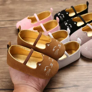 Detailed view of soft-sole cartoon baby walking shoes in multiple colors for infants