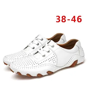 Stylish white men's perforated leather loafers with durable octopus style rubber sole