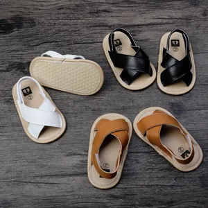 British style toddler boy sandals in white, black and brown leather textures