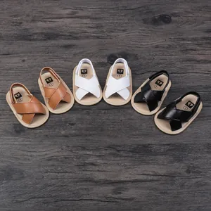 British style infant leather sandals in brown white and black for baby boys