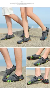 Detailansichten grauer Mesh-Wasserschuhe für Outdoor-Schwimmen und Strandwandern