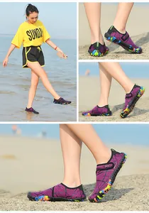 Collage aus schnelltrocknenden Badeschuhen für Strandaktivitäten auf Sand und Wasser.