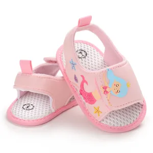 Sandalias rosas para bebé con diseño de sirena y forro de malla transpirable para caminar
