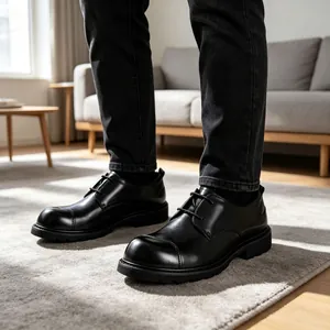 Heren Business Casual Leren Schoenen Echt Runderleer Vetersluiting Ronde Neus Trouwschoenen Handgemaakt Dikke Zool Formele Schoenen