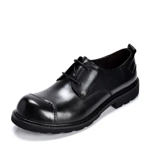 Professionele klassieke zwarte herenschoenen van echt leer met veters en een ronde neus