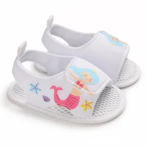 Sandalias blancas transpirables para bebés con lindos estampados de sirena y mar