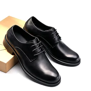 Herren Britischer Stil Kuhfell Derby Schuhe Schwarz Runde Zehe Schnürung Business Casual Formelle Halbschuhe Größer Werden