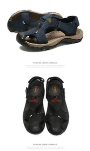 Premium men's leather closed-toe outdoor beach sandals in navy blue and black colors