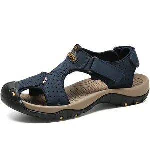 Men's outdoor closed-toe leather sandals for summer hiking and beach