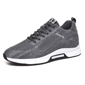 Atmungsaktive graue Herren-Laufschuhe aus Flyknit-Mesh mit 6 cm versteckter Erhöhung