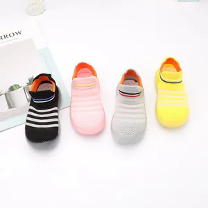 Assorted colors of breathable children 3D knit sock shoes with soft rubber soles