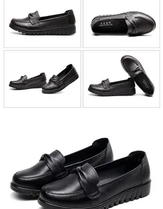 Vistas detalladas de mocasines en cuero suave para mujeres con suelas antideslizantes