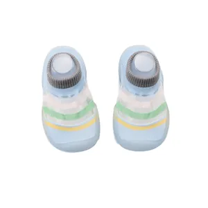 Zapatos calcetín de punto transpirable para bebés con rayas de colores para primeros pasos