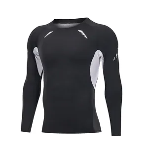 Professionelles schwarzes Kompressions-Langarm-Sportshirt für Herren zum Trainieren