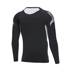 Rear view detail of men's black compression sports shirt with white mesh panels