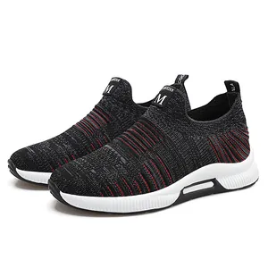 Men's breathable flyknit running sneakers with 6cm hidden height increasing sole
