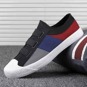 Ανδρικά Παπούτσια Slip-on από Καμβά Κορεατικό Στυλ Patchwork Casual Loafers Αναπνεύσιμα Χαμηλά Sneakers για Καθημερινή Χρήση