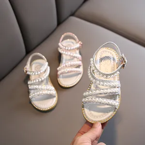 Mädchen Prinzessin Sandalen Künstliche Perle Strass Sommerschuhe Kleinkind Performance Sandalen Gold Silber Rosa Performance Schuhe