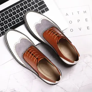 Chaussures brogue tricolores élégantes pour hommes, style chic et décontracté vus