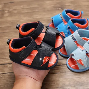 Cute cartoon shark baby walker sandals with soft breathable soles for summer infants