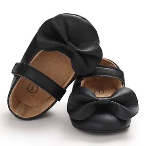 Élégantes chaussures Mary Jane noires pour bébé avec nœud décoratif et semelle souple