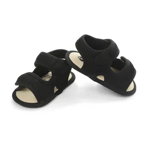 Detailed close-up view of black breathable mesh baby summer sandals for toddlers.