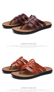 High-end men's leather flip-flops in brown and dark burgundy for beach summer wear