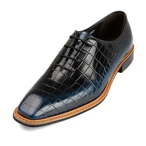 Luxe blauwe en zwarte herenschoenen met krokodillenprint van gepolijst leer zakelijk