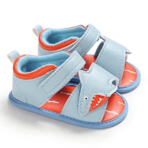 Cute blue cartoon shark baby walking sandals with soft breathable anti-slip soles
