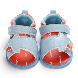 Baby walking sandals with cute cartoon shark design and soft breathable soles for infants