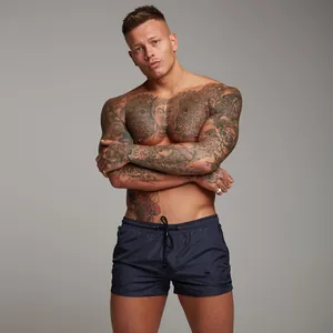 Men's dark navy slim-fit gym shorts designed for fitness and summer athletic sports