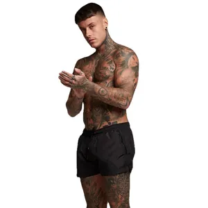Professional men's black fitness sports shorts with secure zipper pockets for running
