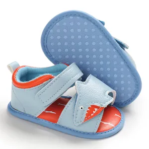 Adorable blue shark baby sandals with breathable soft soles for infants 0-1 year old