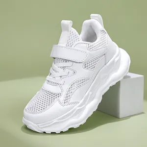 Kinder Jungen Weiße Mesh Laufschuhe Atmungsaktiv Leichtgewicht Sneakers Klettverschluss Casual Schule Sportlich Schuhe
