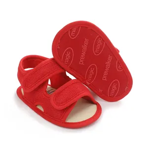 Vibrant red breathable mesh baby prewalker sandals with velcro straps and sole detail