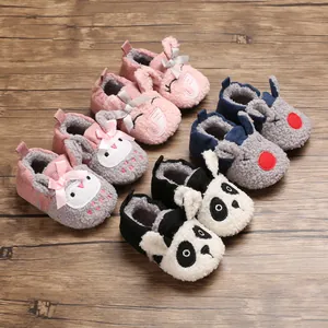 Zapatos de Aprendizaje para Bebés Suela Suave Cálidos de Algodón Invierno Dibujos Animados Animal Panda Conejo Felpa para Recién Nacidos