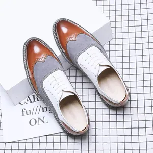 Chaussures Oxford Brogue pour Hommes en Cuir PU Artificiel Patchwork Tricolore Wingtip Business Casual Bout Pointu Chaussures Formelles