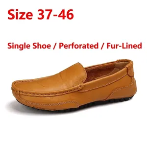 Men's tan leather driving loafers in sizes 37-46, classic slip-on moccasin style