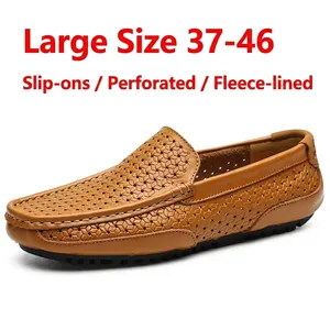 Mocassins pour Hommes de Style Britannique en Cuir Microfibre Ajouré Respirant à Enfiler Décontracté Loafers Chaussures Plates