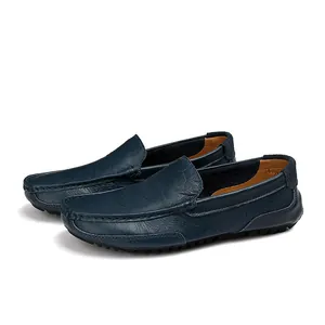 Mocassins classiques en cuir bleu marine pour hommes, chaussures de conduite confortables